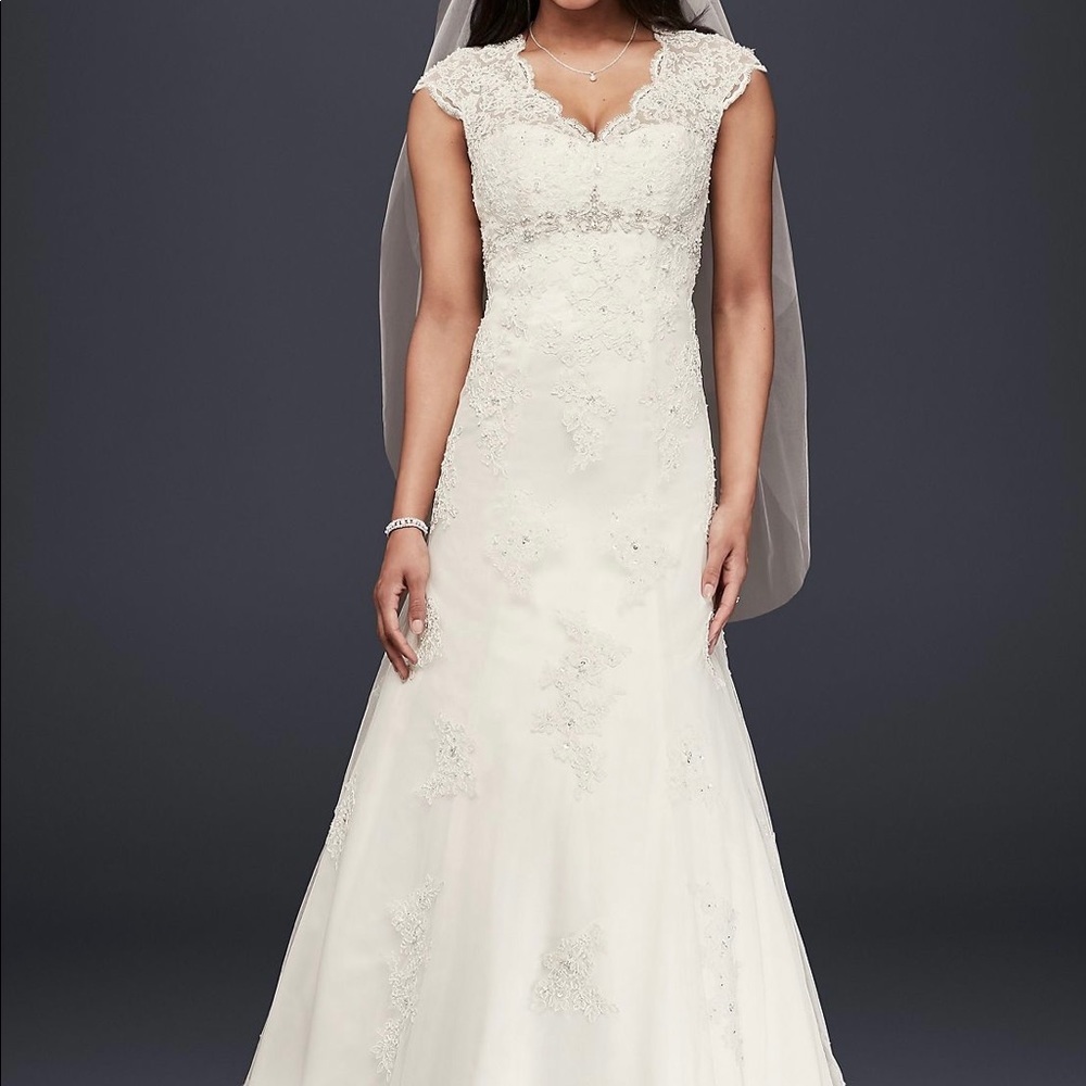 CAP SLEEVE LACE OVER SATIN WEDDING DRESS
